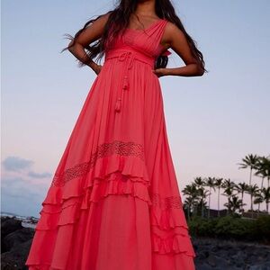 Free People Santa Maria Tiered Maxi Sundress in Watermelon Wedge